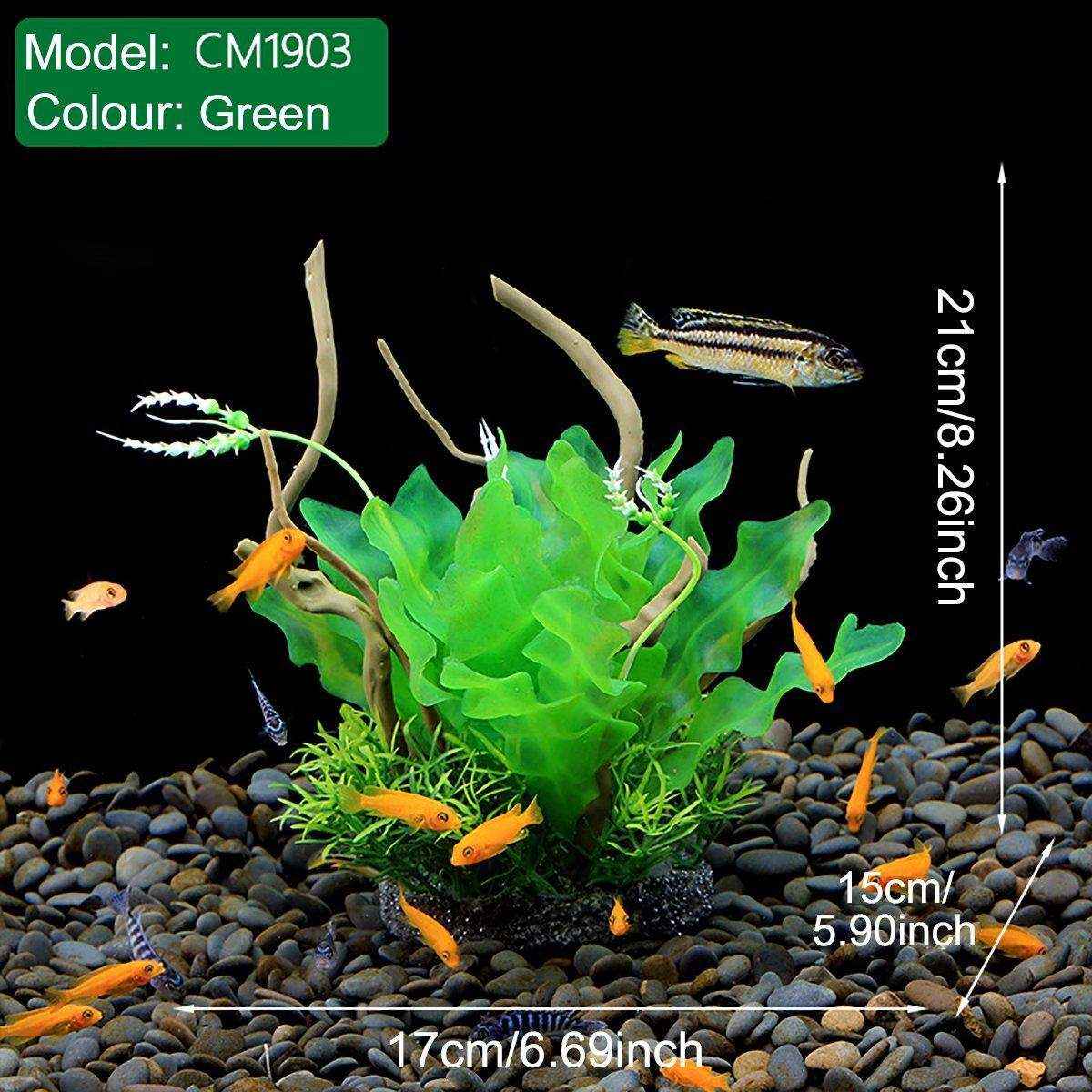 Faux Aquarium Plants Rock Decoration with Simulated Wood & Water Grass