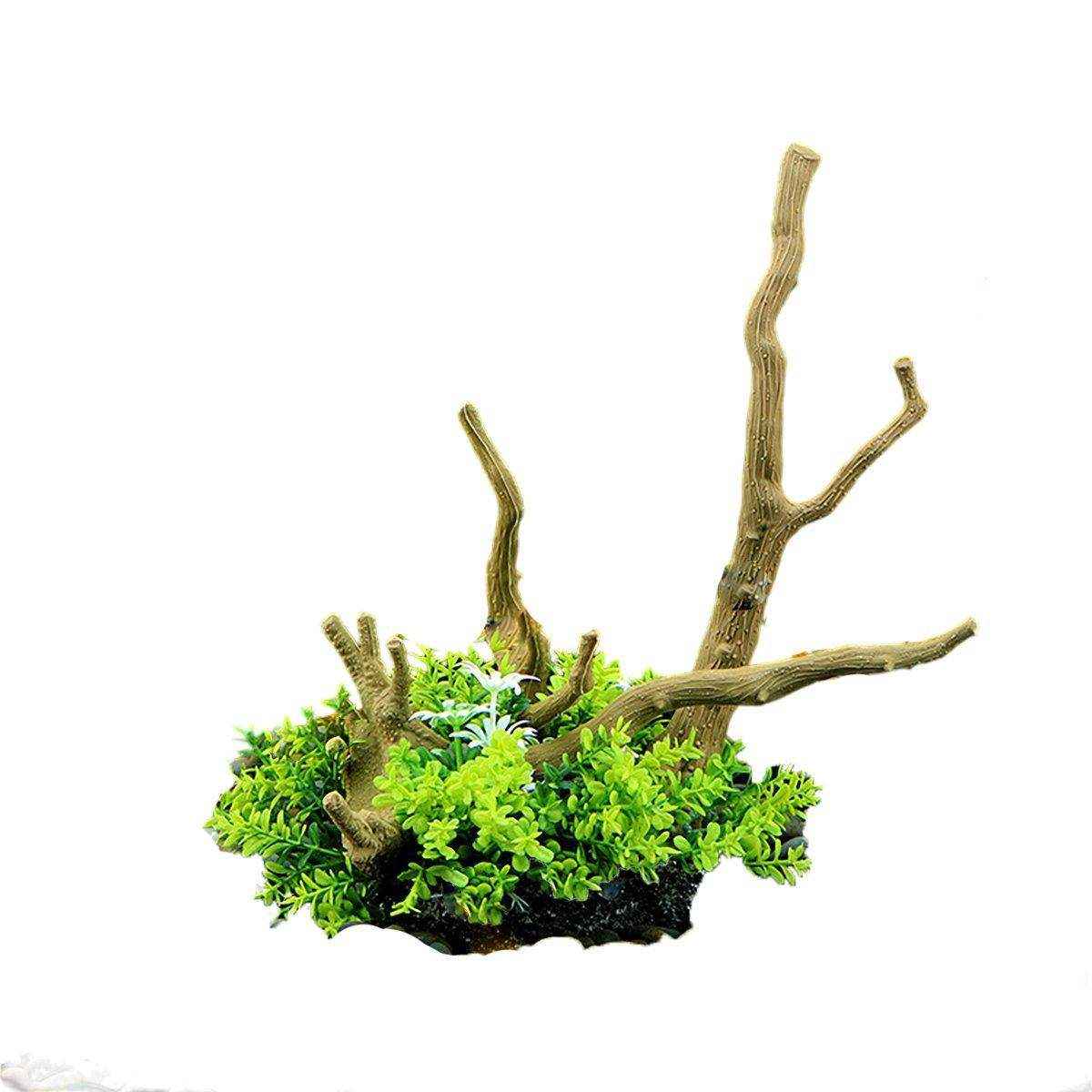 Faux Aquarium Plants Rock Decoration with Simulated Wood & Water Grass