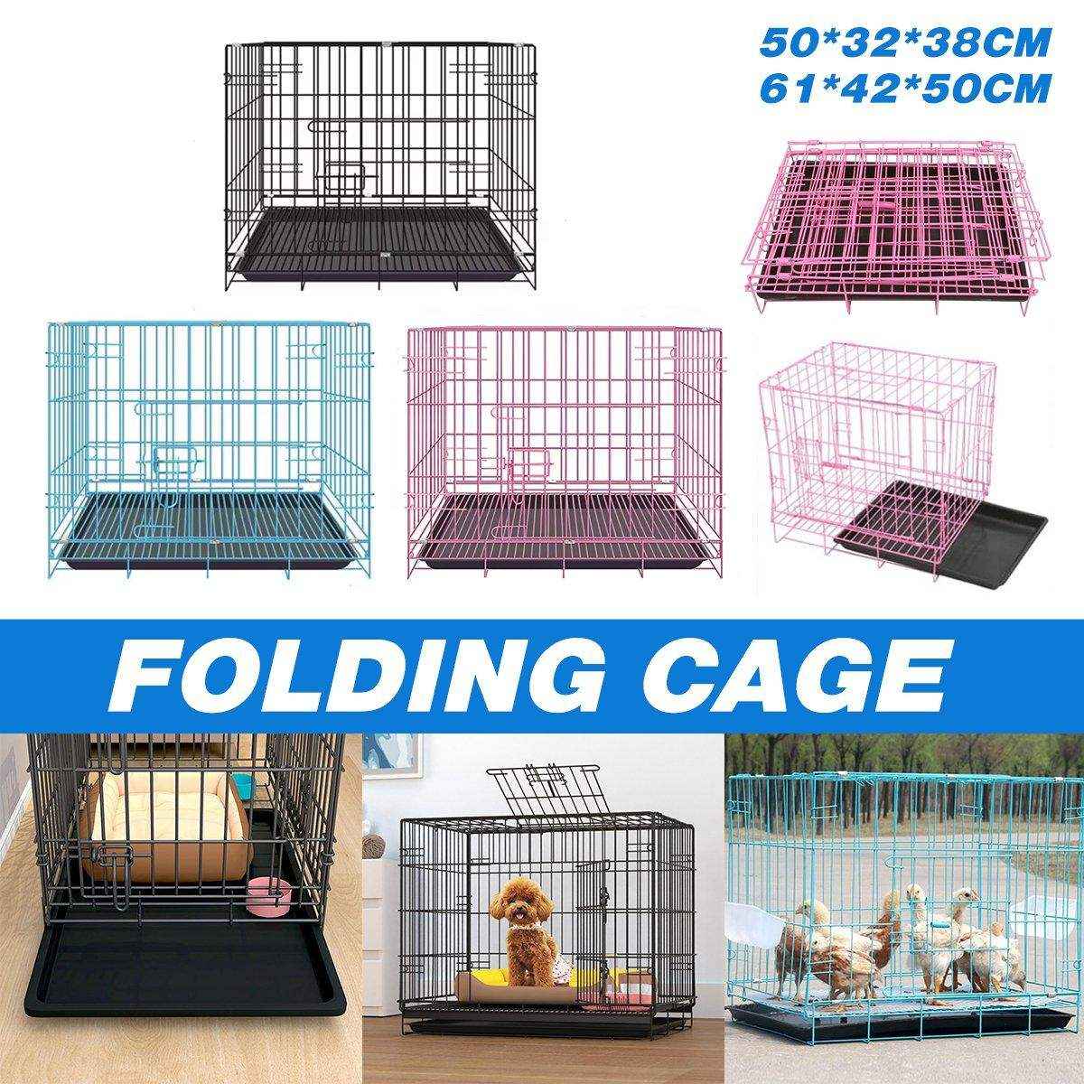 Foldable Iron Dog Cage Durable & Spacious Crate with Pull-Out Tray