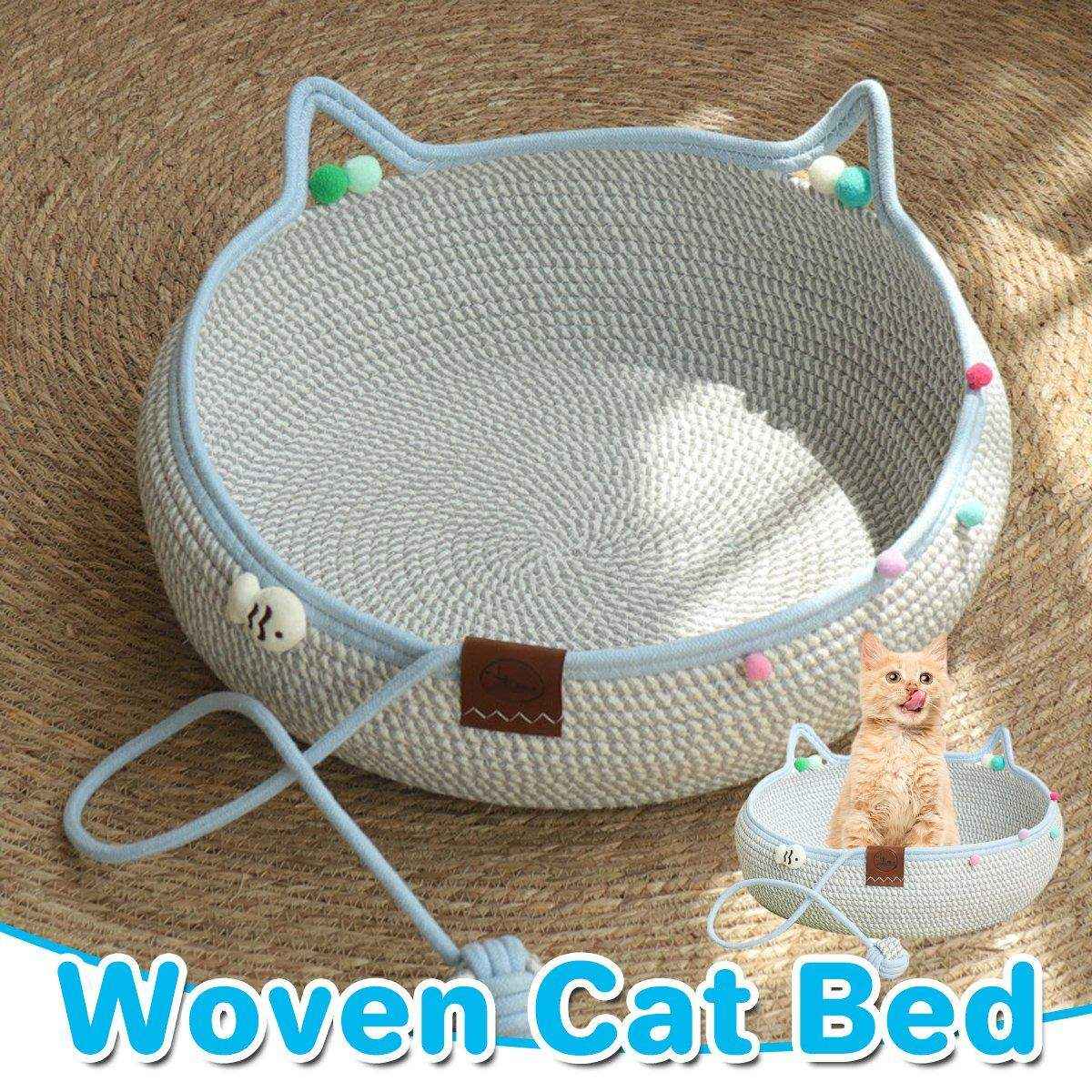 Hand-Woven Cattail Cat Nest with Scratch Board