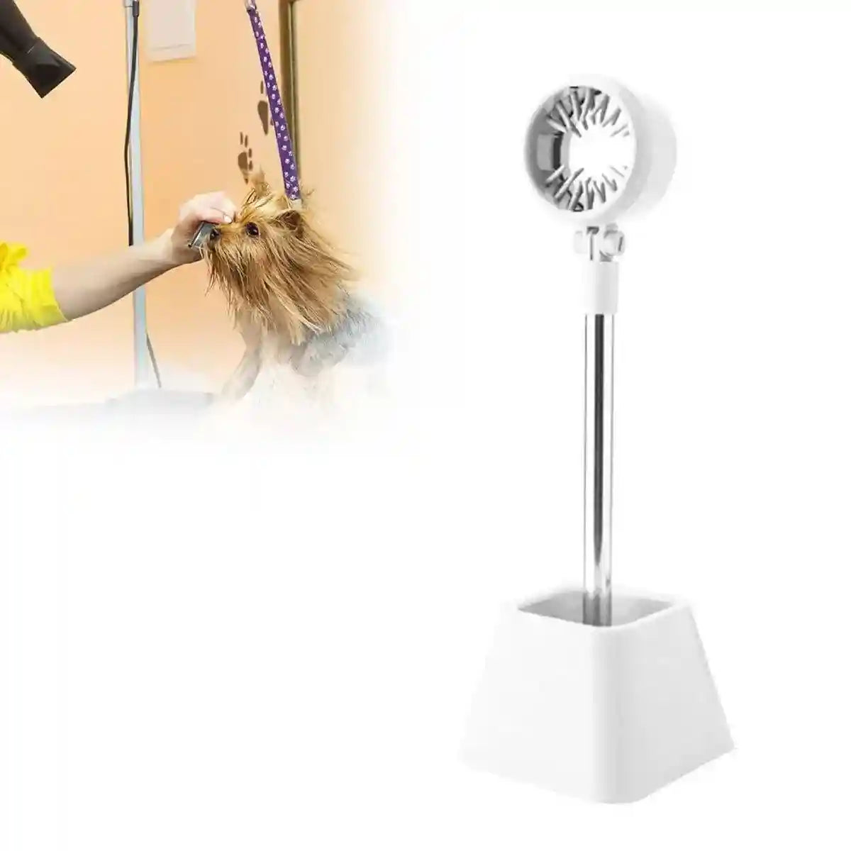 Pet Hair Dryer Holder Hands Free Dog Drying Rack Adjustable Grooming Bath Stand