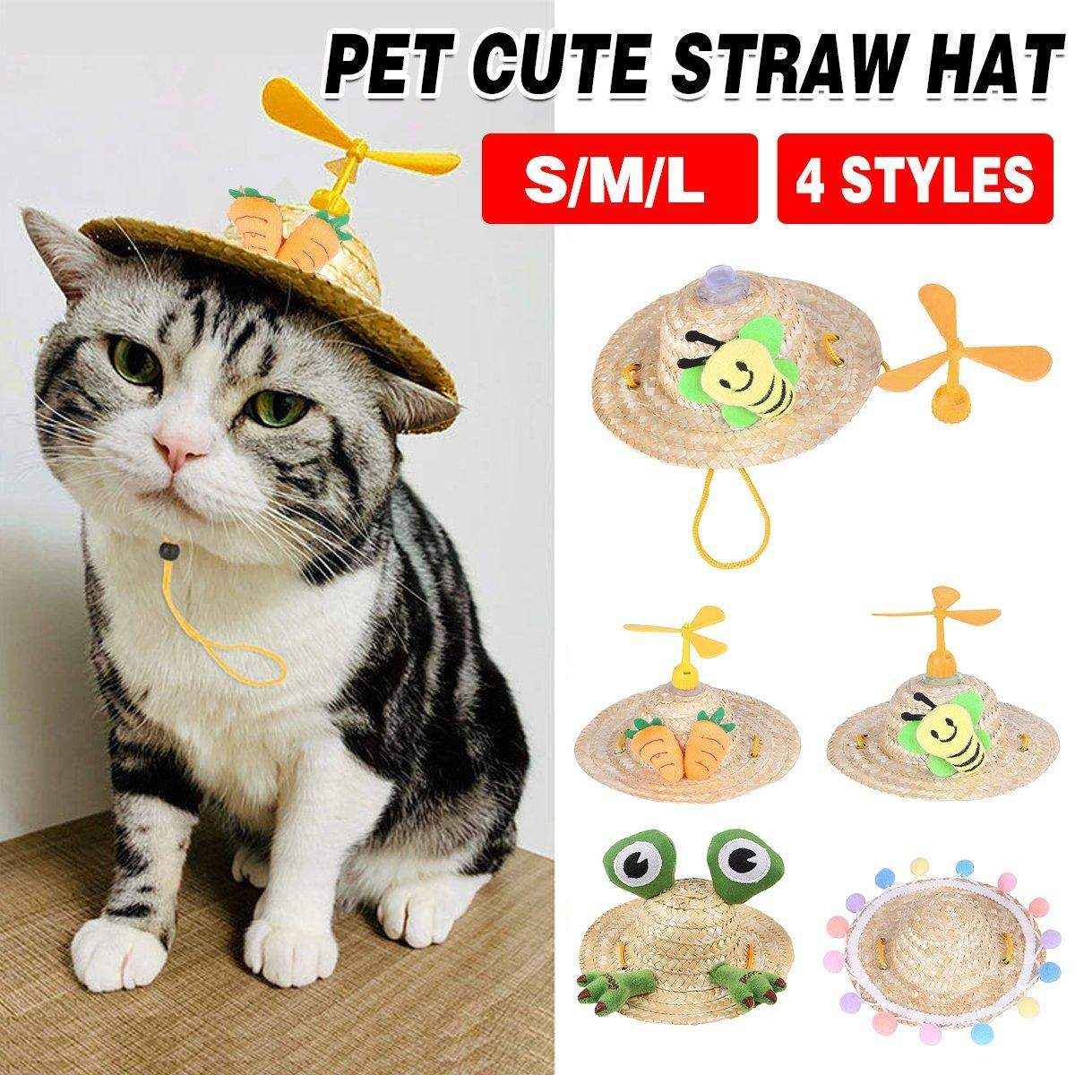 Pet Straw Hat Bamboo Dragonfly Cat And Dog Headwear Puppy Sun Hat Decoration