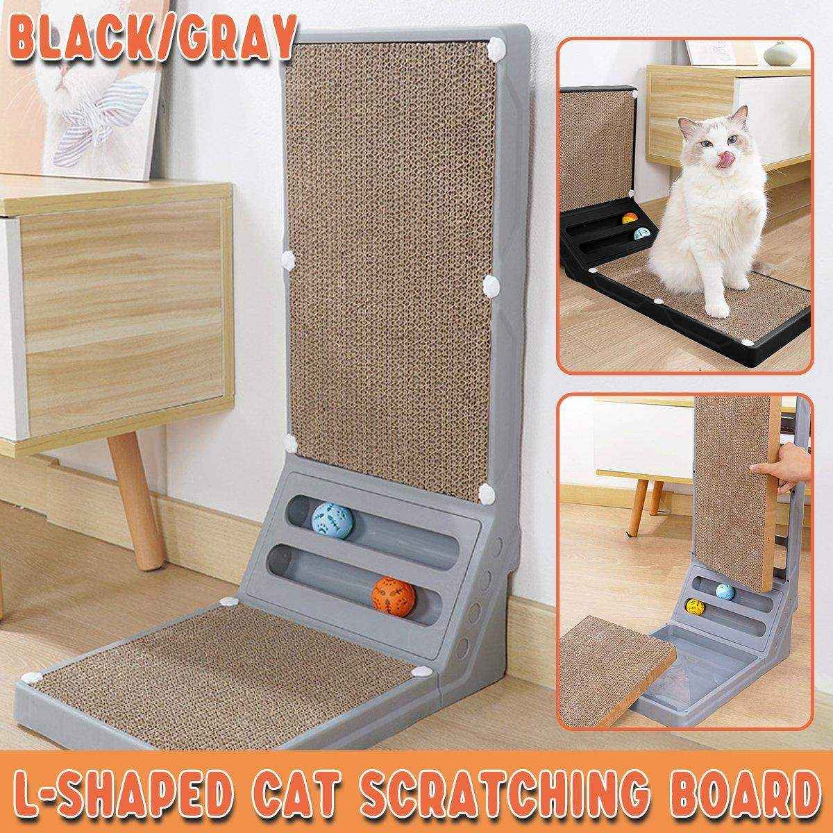 L-Shaped Cat Scratch Board Durable Scratcher with Ball Tracks