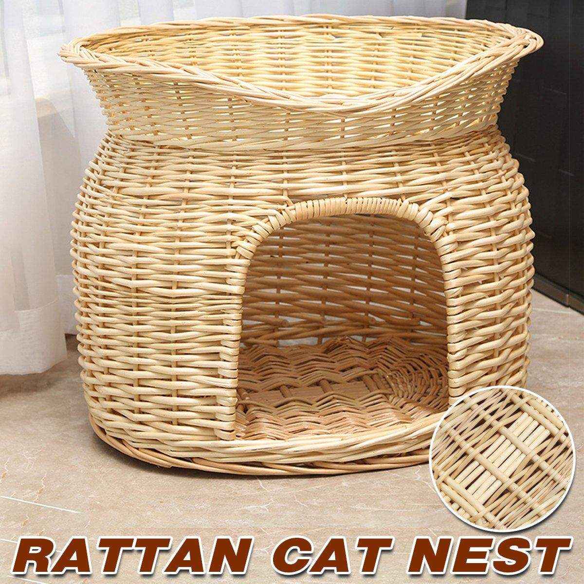 Rattan Cat House Double-Layer Design for Comfort and Privacy