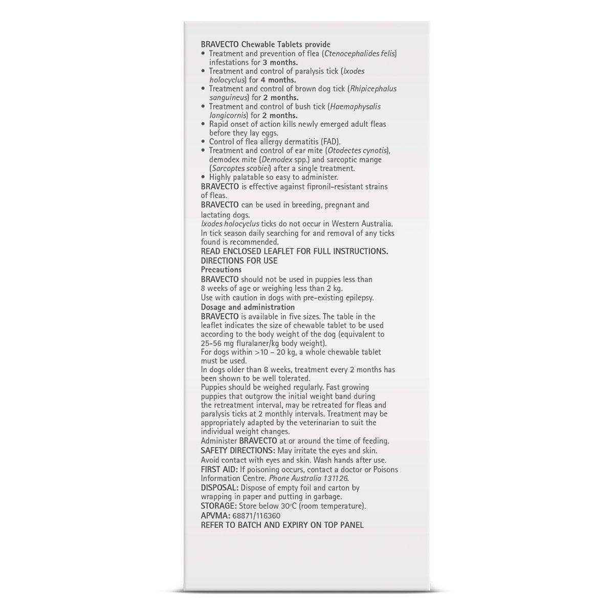 Bravecto Chewable Flea & Tick Tablets for Dogs 10-20 kg Green 2 Chew