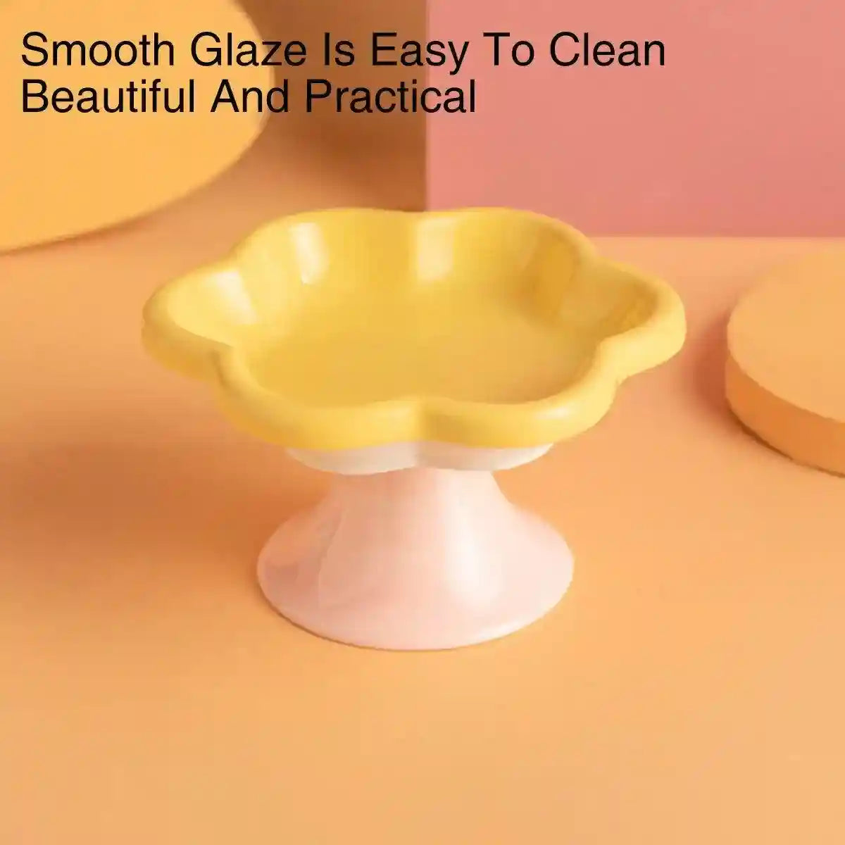 Elevated Ceramic Cat Bowl Anti-Knock Flower-Shaped Dish for Cats & Small Pets
