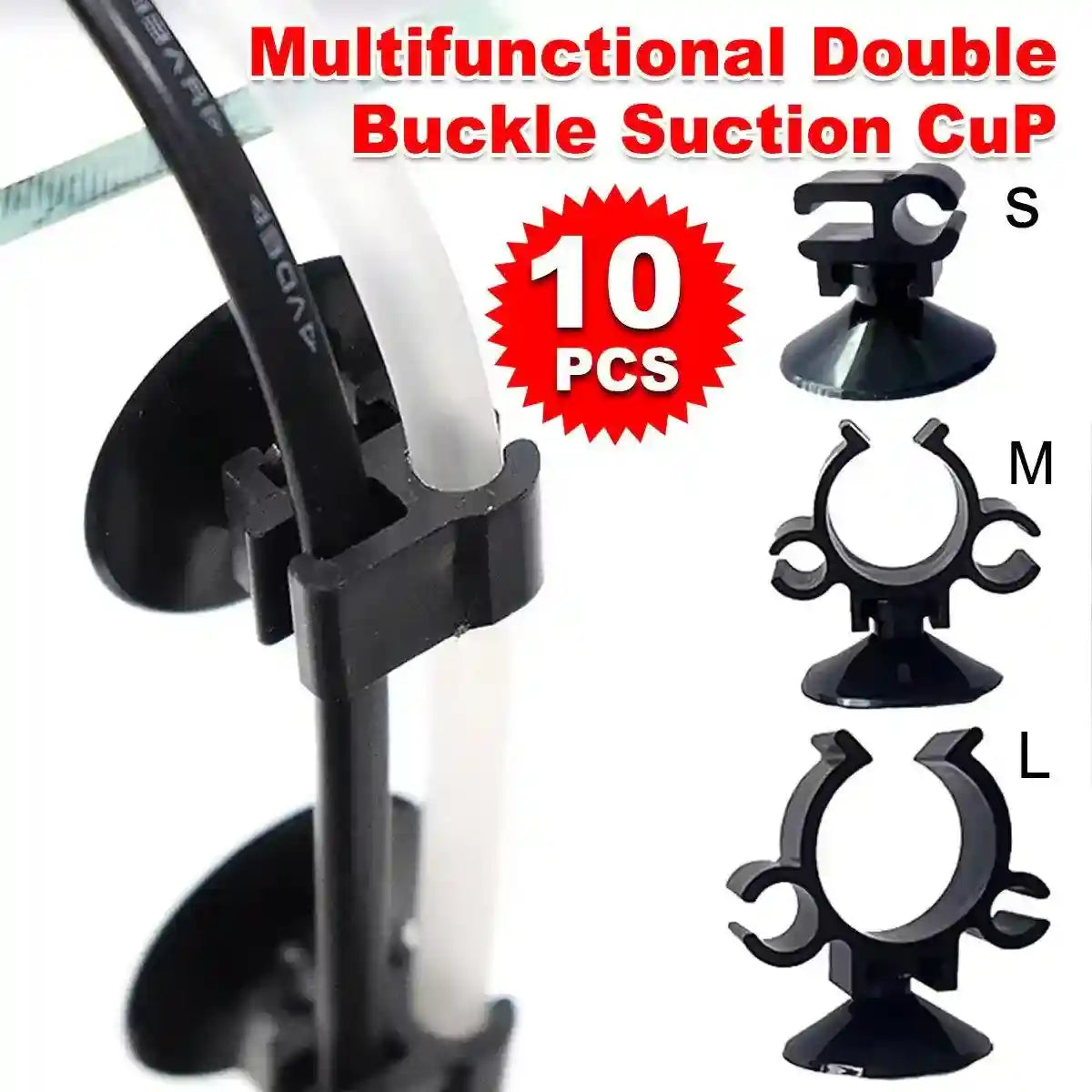 10X Black Heater Double Buckle Suction Cup Sucker Clip Holder Fish Tank Aquarium