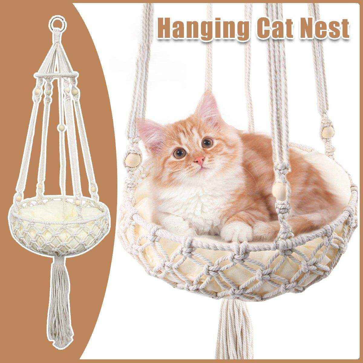 Hanging Cat Nest - Cozy Macrame Cat Hammock