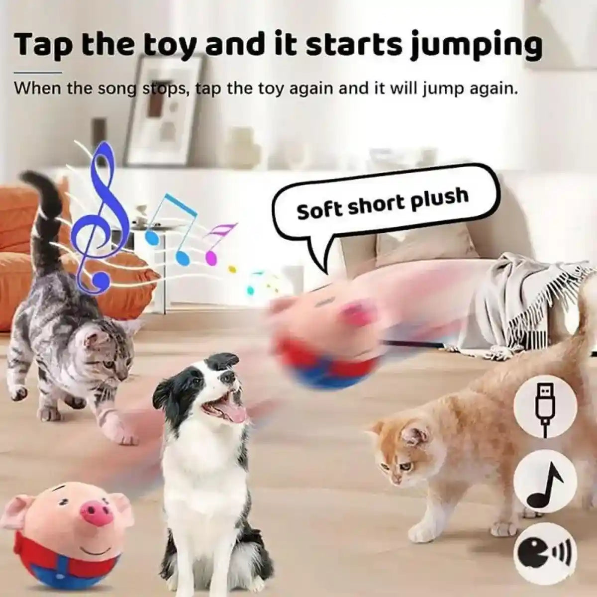 Interactive Jumping Pig Toy for Pets Dogs Cats Fun Animal Bouncing Play Toy