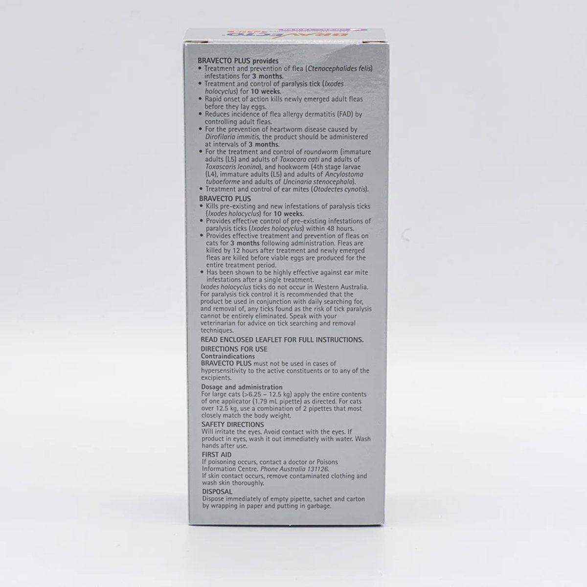 Bravecto Plus 6.25-12.5kg Cat Flea Tick & Worm 2 X PIP 3 Months