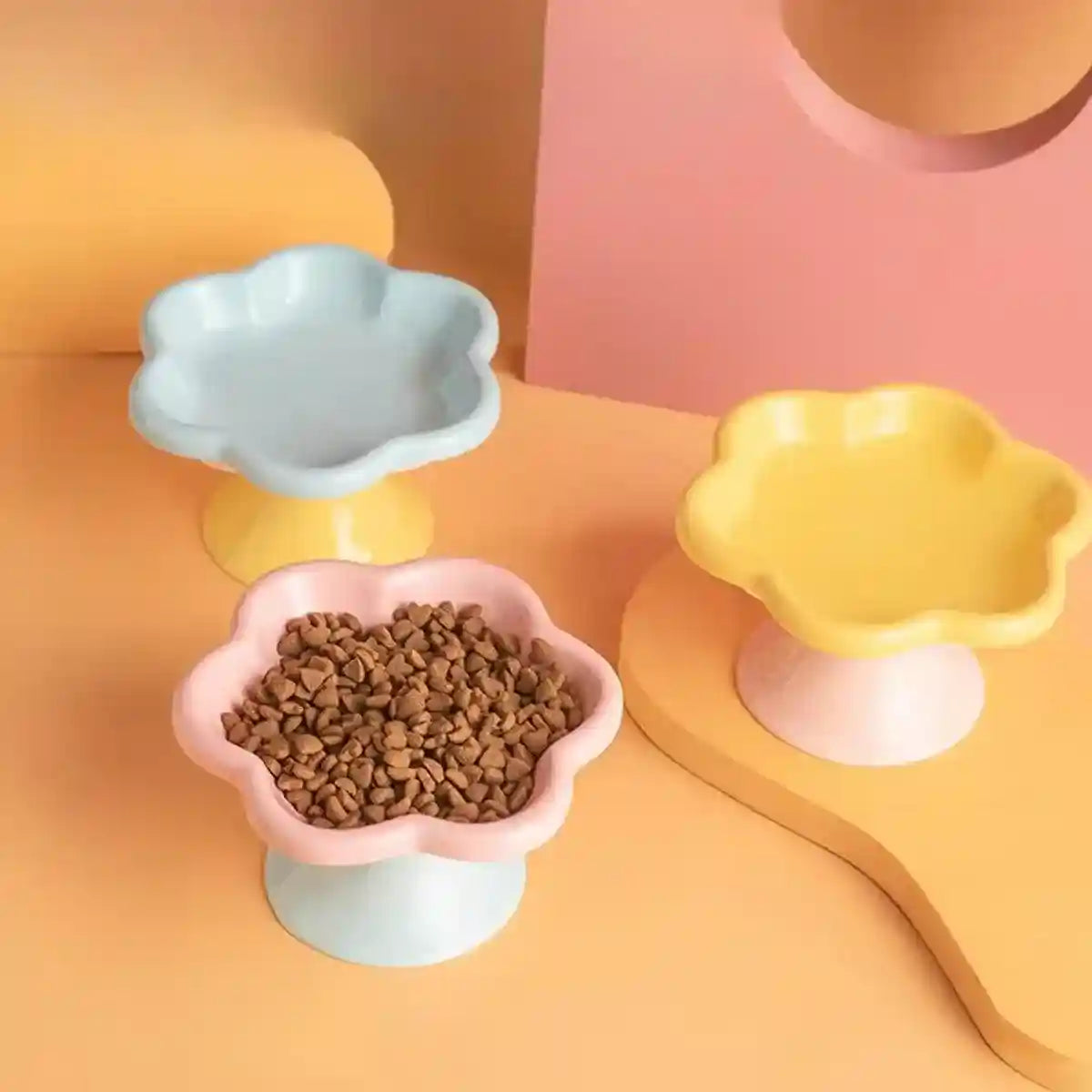 Elevated Ceramic Cat Bowl Anti-Knock Flower-Shaped Dish for Cats & Small Pets