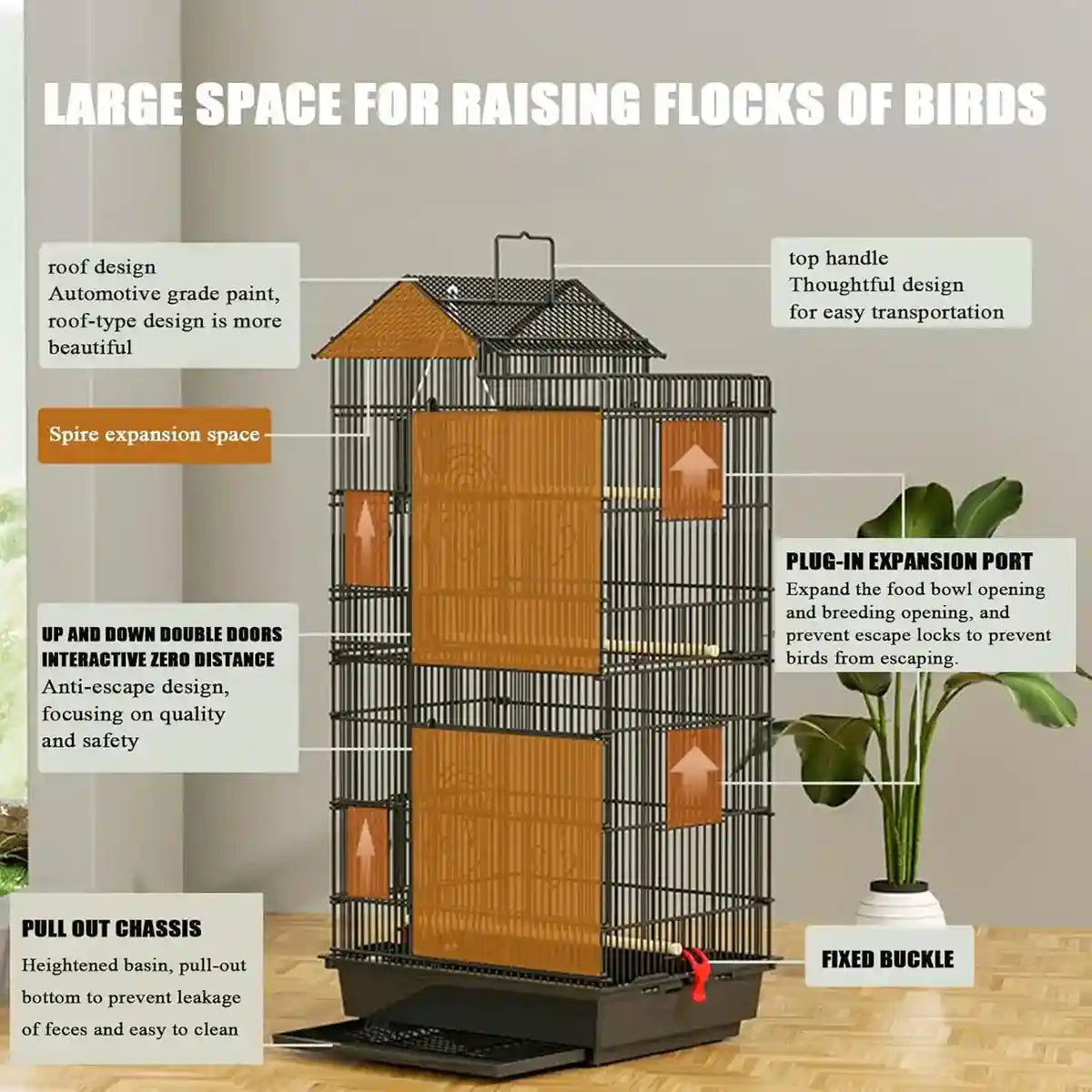 Multi-Level Parrot Aviary Spacious Large Bird Cage for Home Use