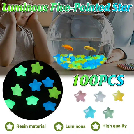 Multicolour luminous stones glowing in aquarium or garden at night