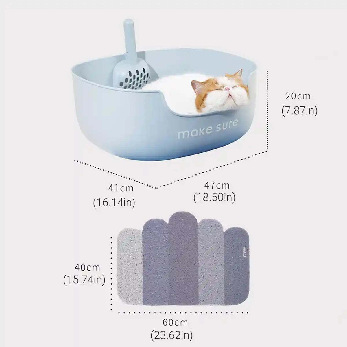 MAKESURE Extra Large Open Cat Litter Box with Scoop and Litter Mat