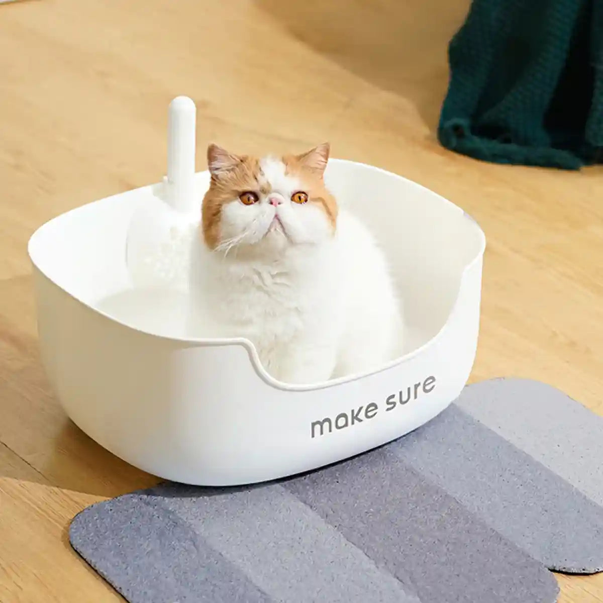 MAKESURE Extra Large Open Cat Litter Box with Scoop and Litter Mat