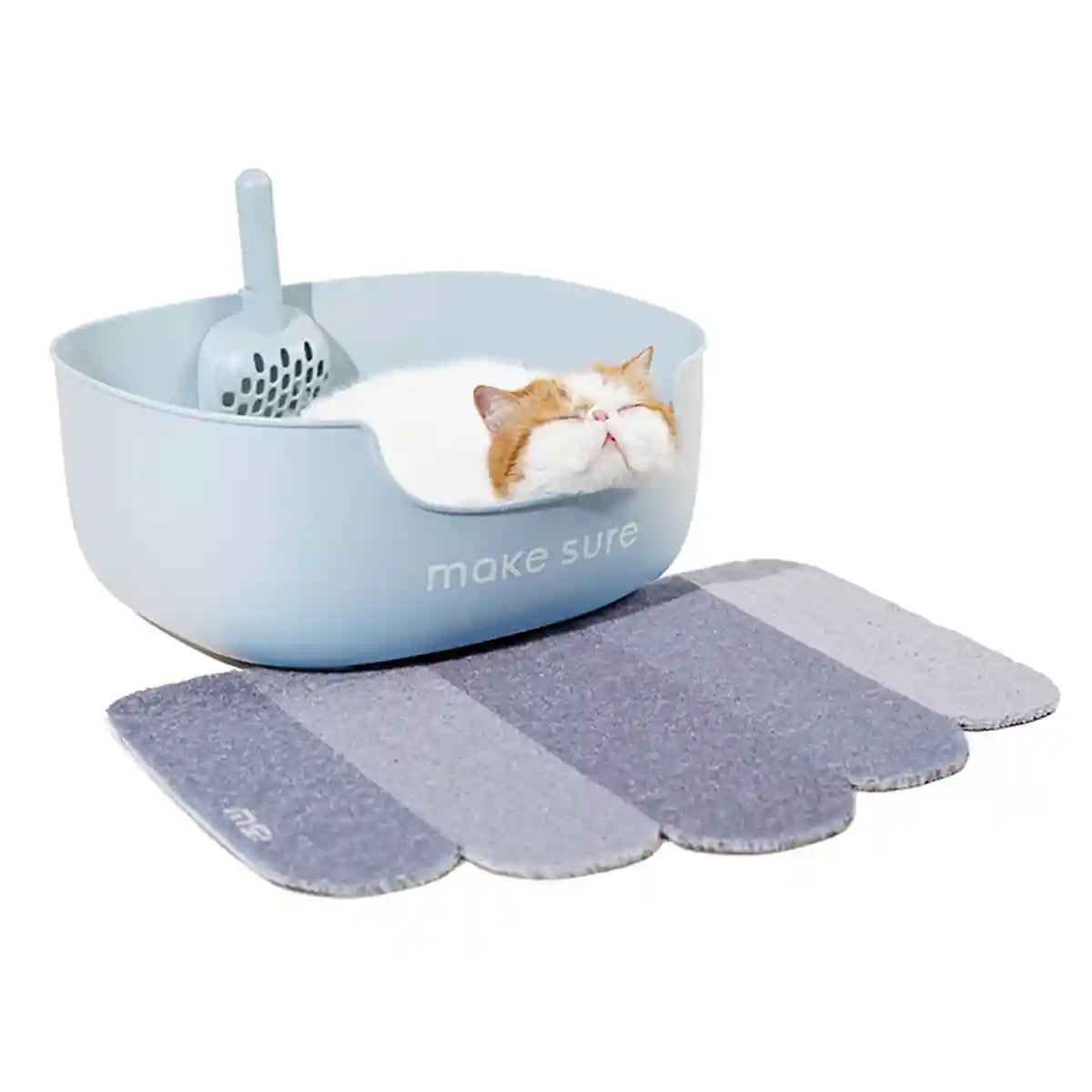 MAKESURE Extra Large Open Cat Litter Box with Scoop and Litter Mat