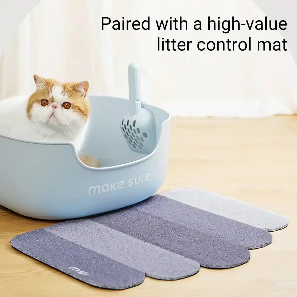 MAKESURE Extra Large Open Cat Litter Box with Scoop and Litter Mat