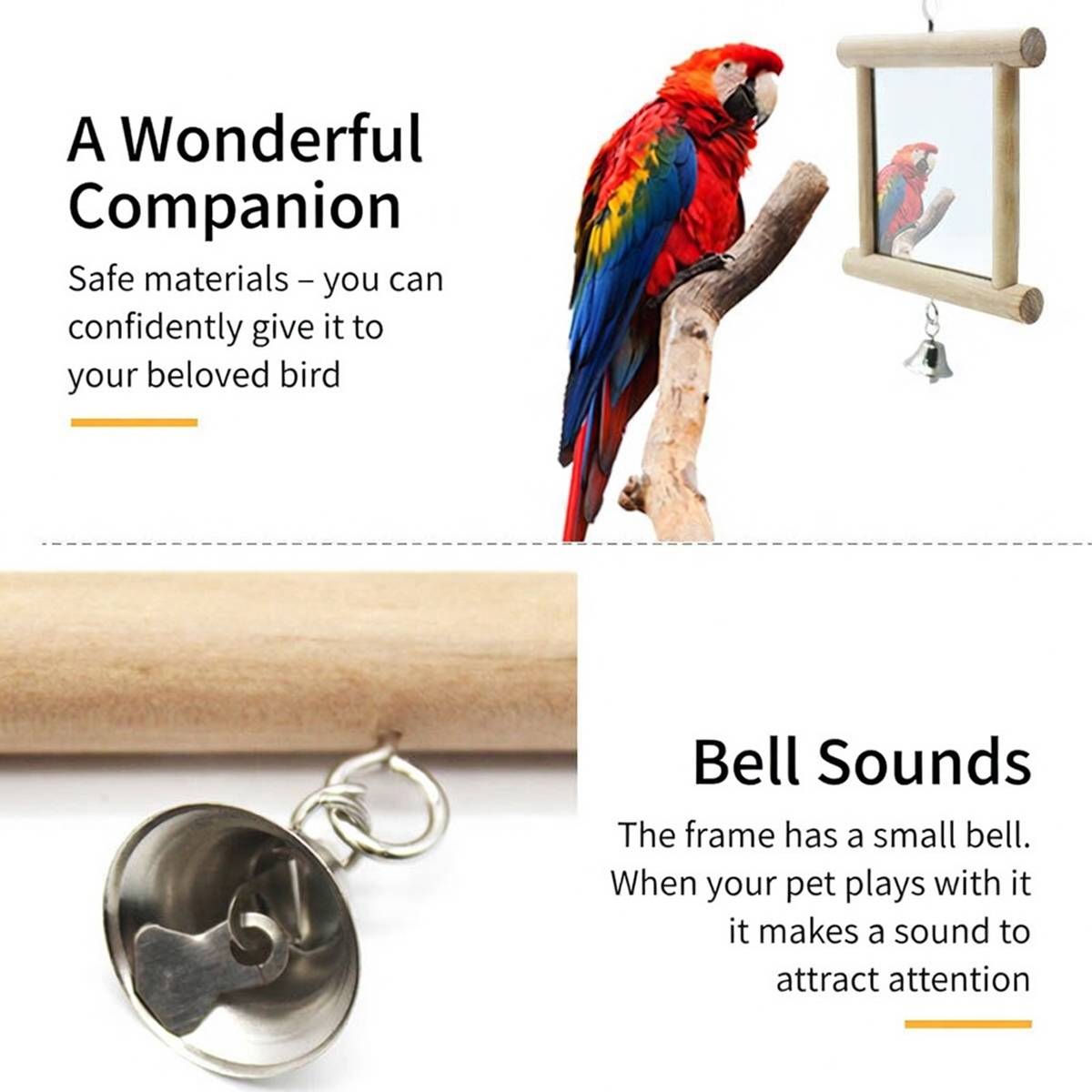 Wooden Bird Mirror Toy with Bell - Image 5