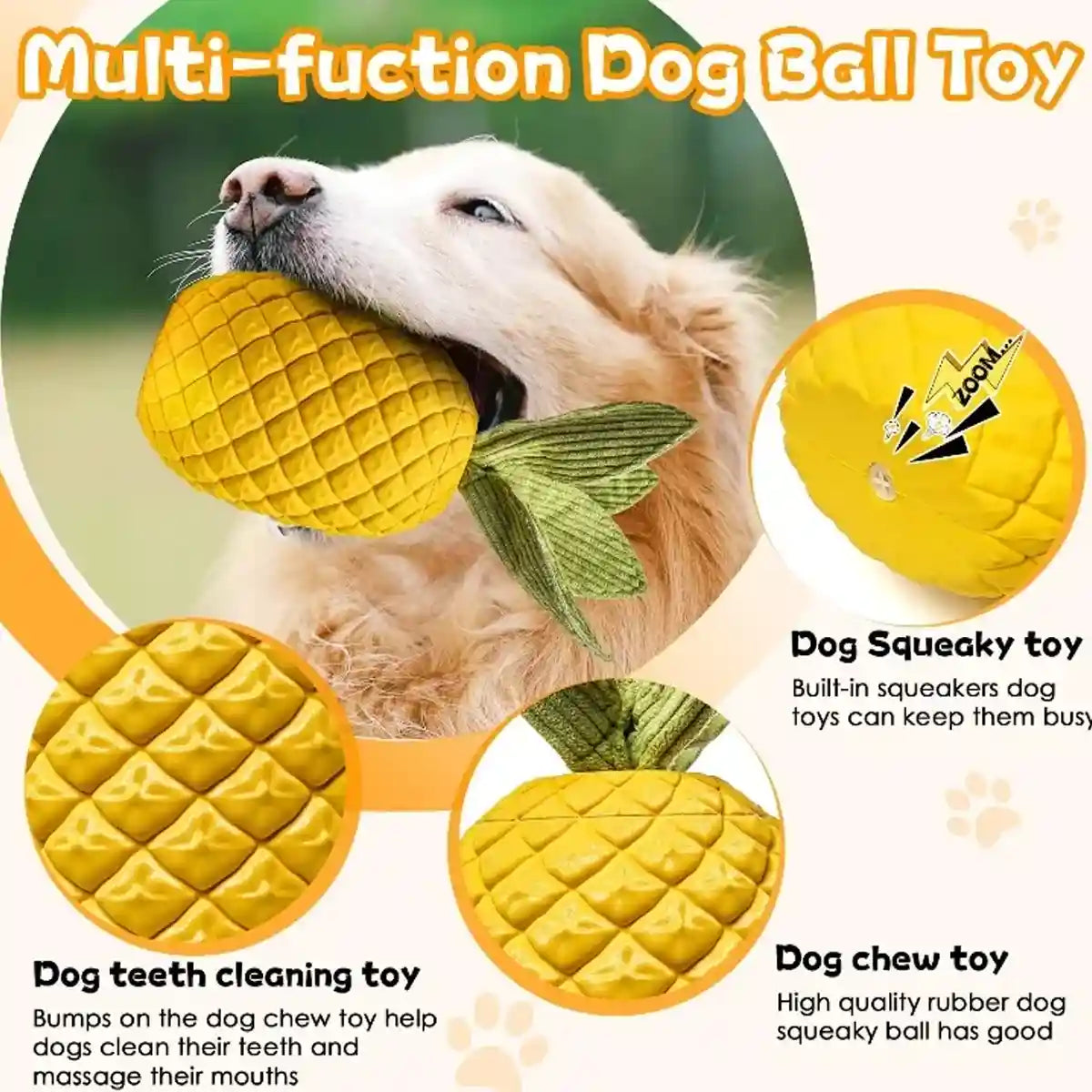 Durable Pineapple Dog Chew Toy Squeaky & Teeth Cleaning Toy