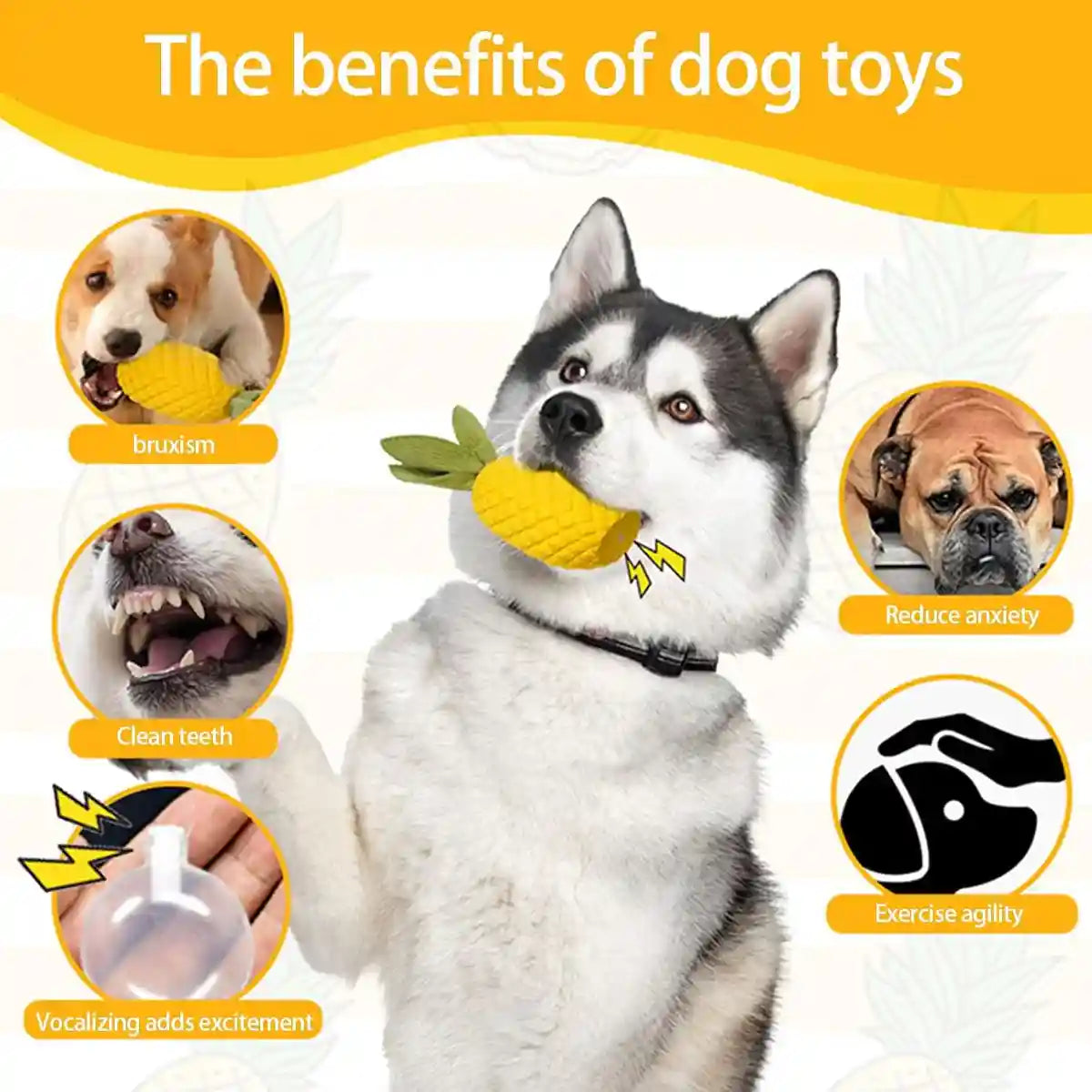 Durable Pineapple Dog Chew Toy Squeaky & Teeth Cleaning Toy