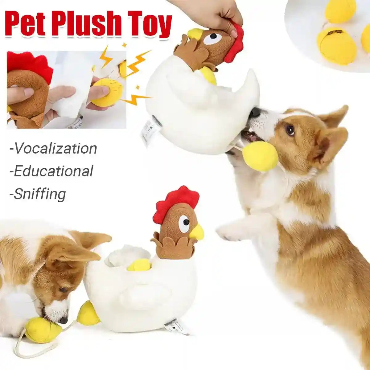 Hen Laying Eggs Dog Toy Plush Squeaky Treat Puzzle for Small Dogs