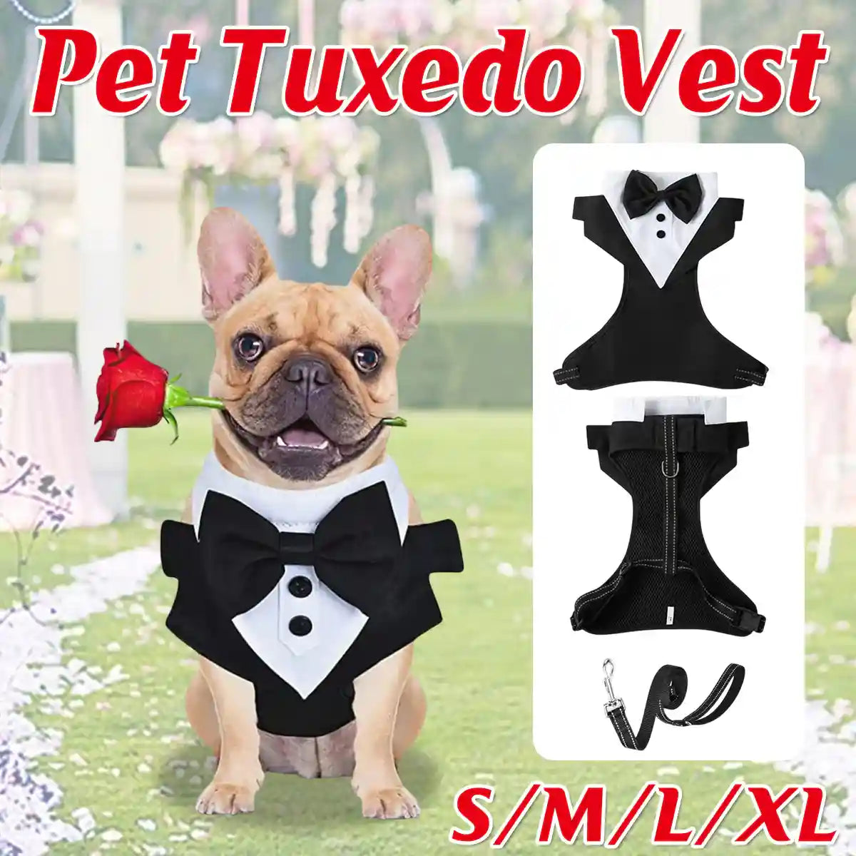 Adjustable Dog Harness and Leash Set with Bowtie No-Pull Vest Design
