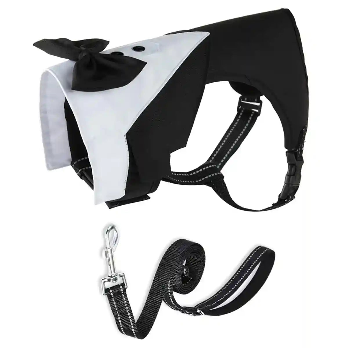 Adjustable Dog Harness and Leash Set with Bowtie No-Pull Vest Design