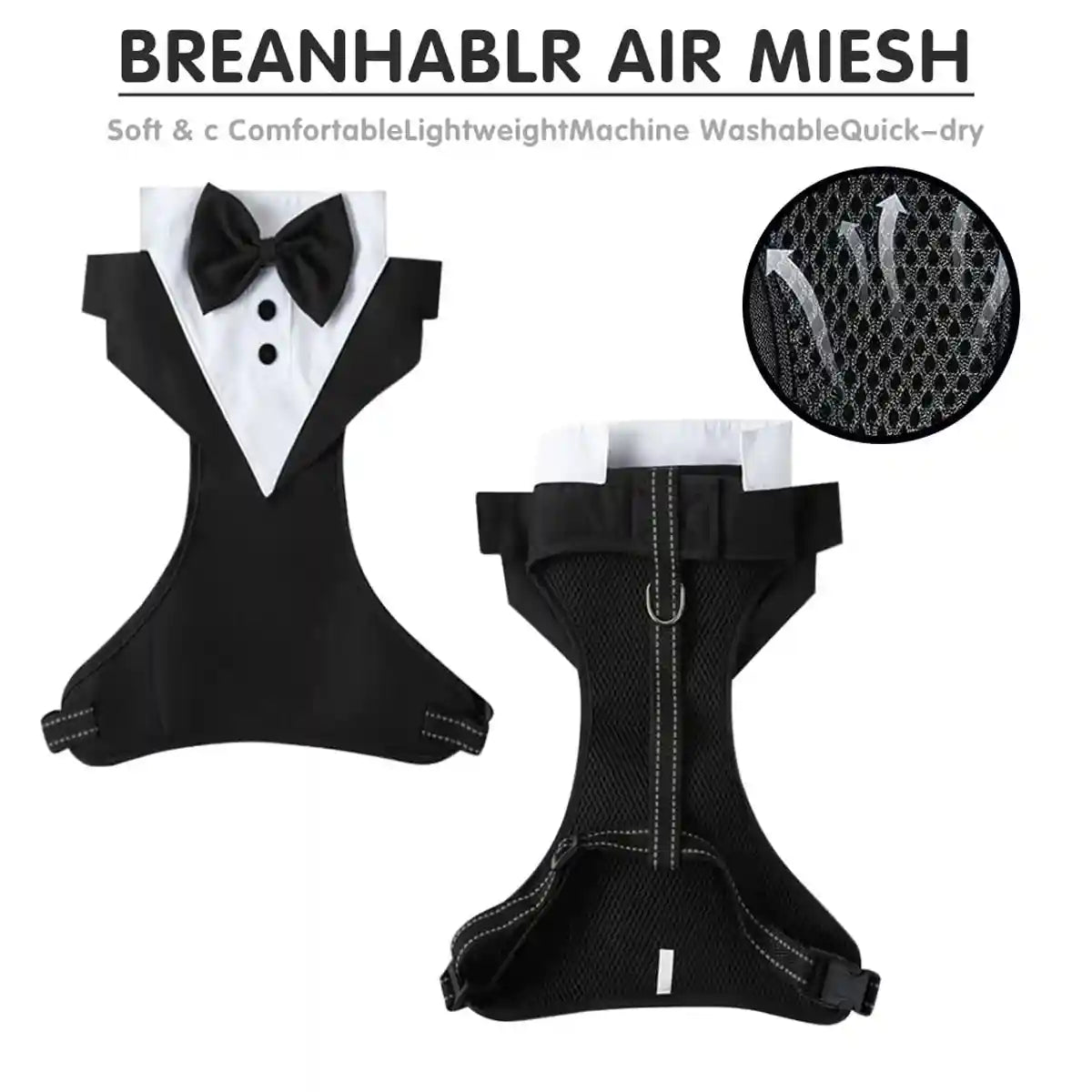 Adjustable Dog Harness and Leash Set with Bowtie No-Pull Vest Design