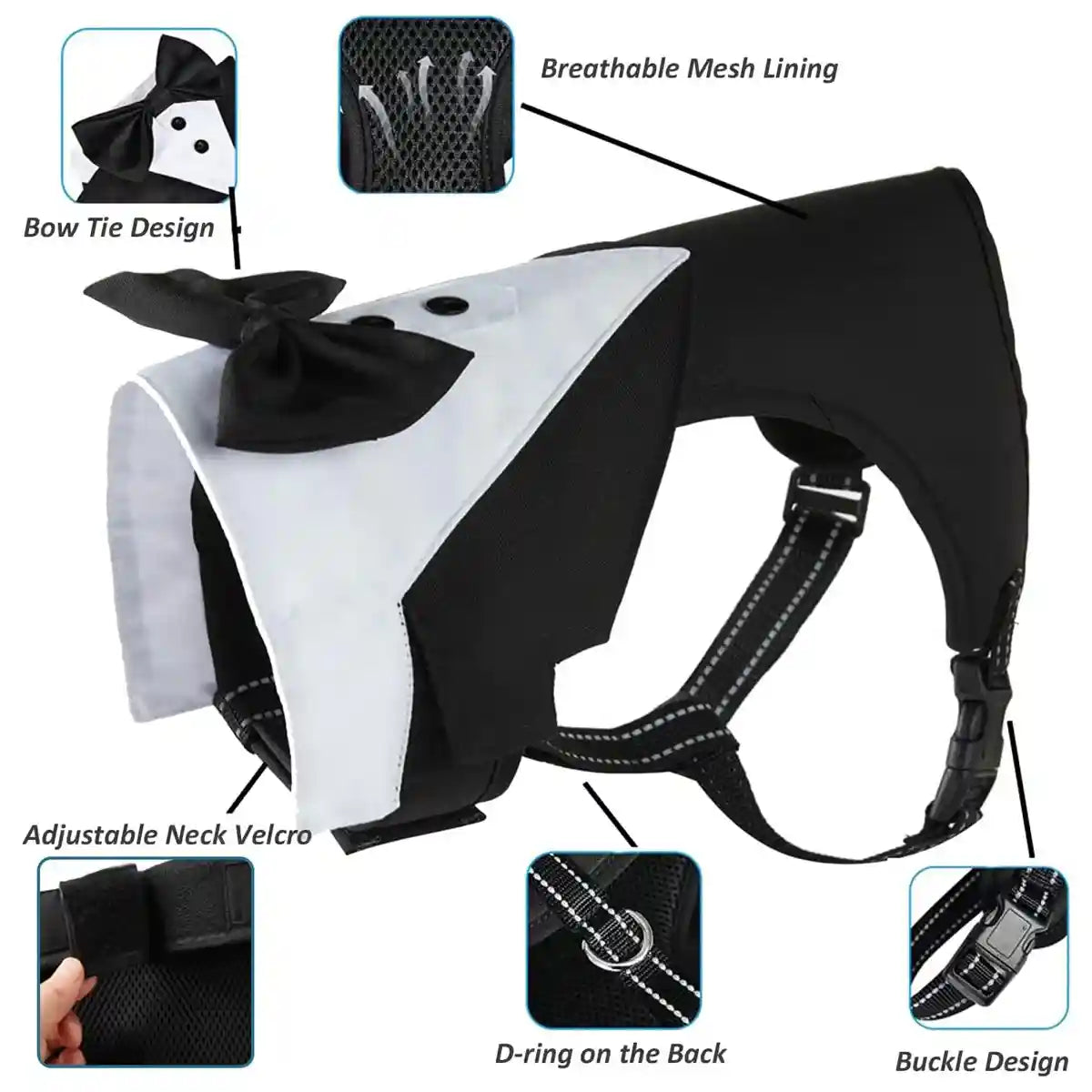 Adjustable Dog Harness and Leash Set with Bowtie No-Pull Vest Design