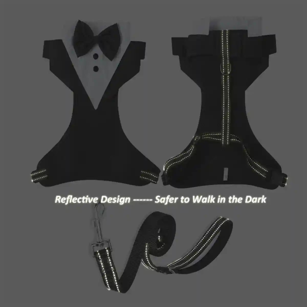 Adjustable Dog Harness and Leash Set with Bowtie No-Pull Vest Design