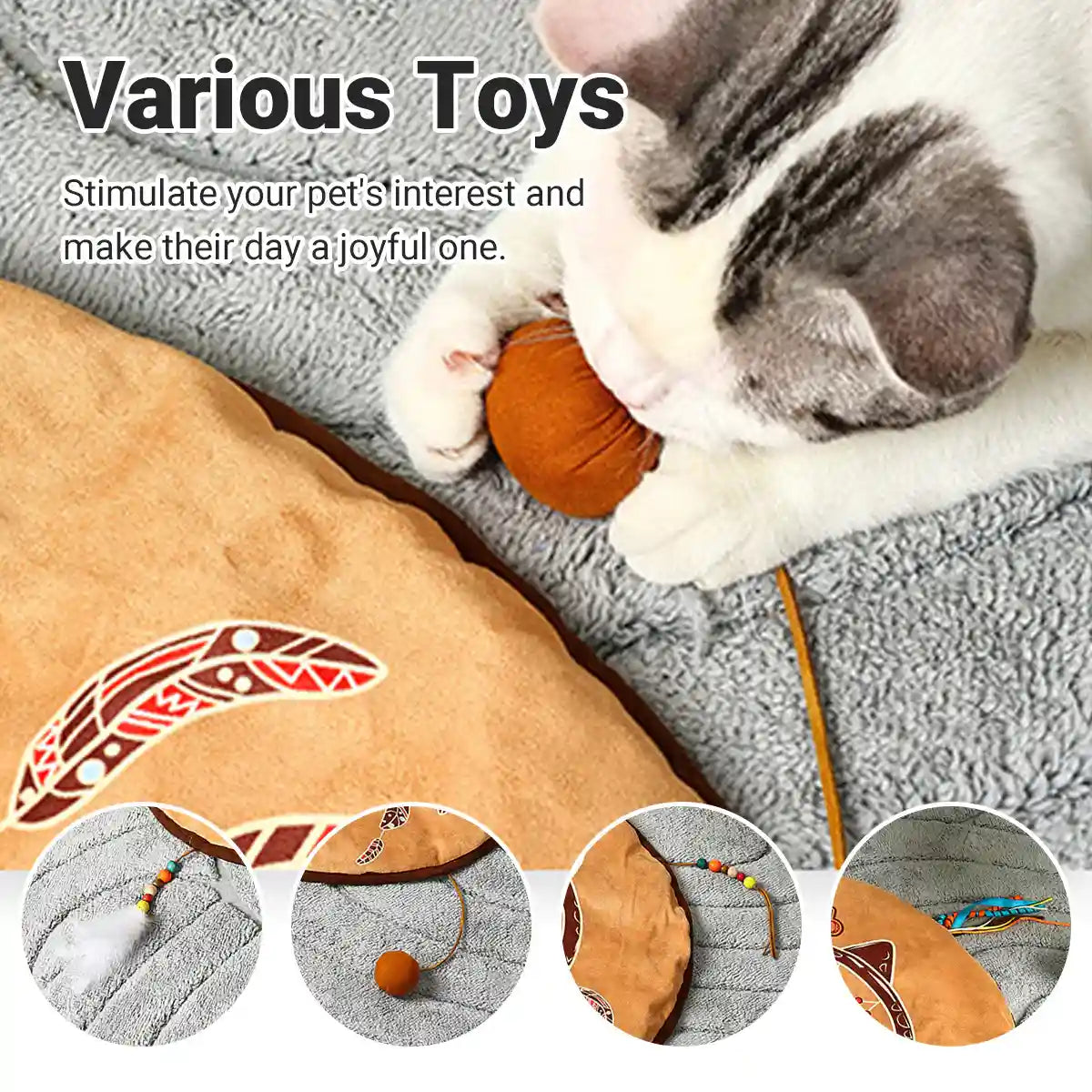 Bohemian Pet Mat Cat Play Rug With Toys & Non-Slip Design