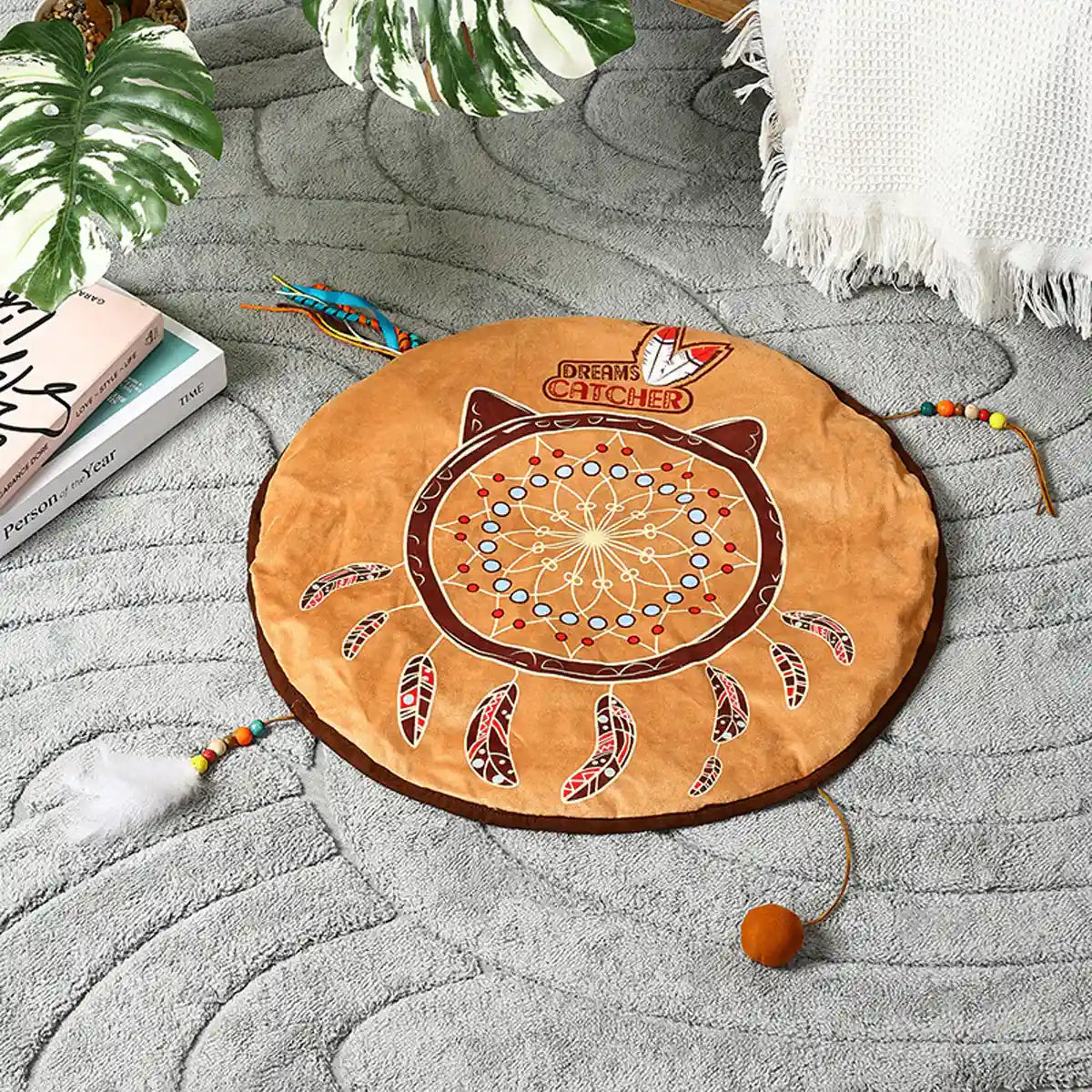 Bohemian Pet Mat Cat Play Rug With Toys & Non-Slip Design
