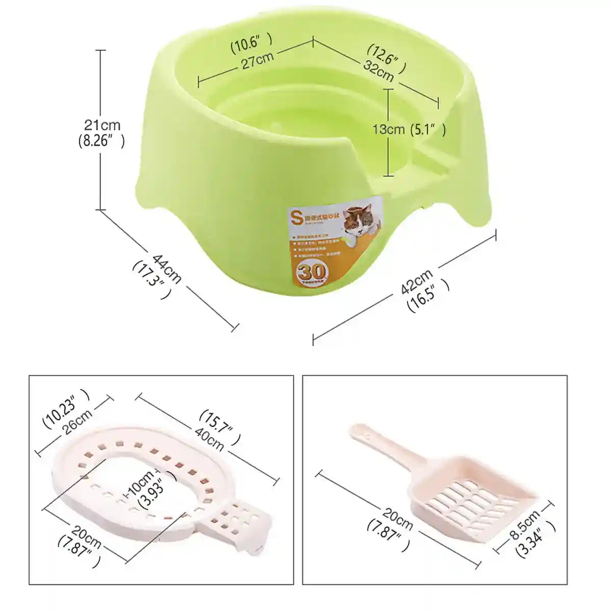 Open Cat Litter Box with Toilet Ring and Scoop Squat Style Design