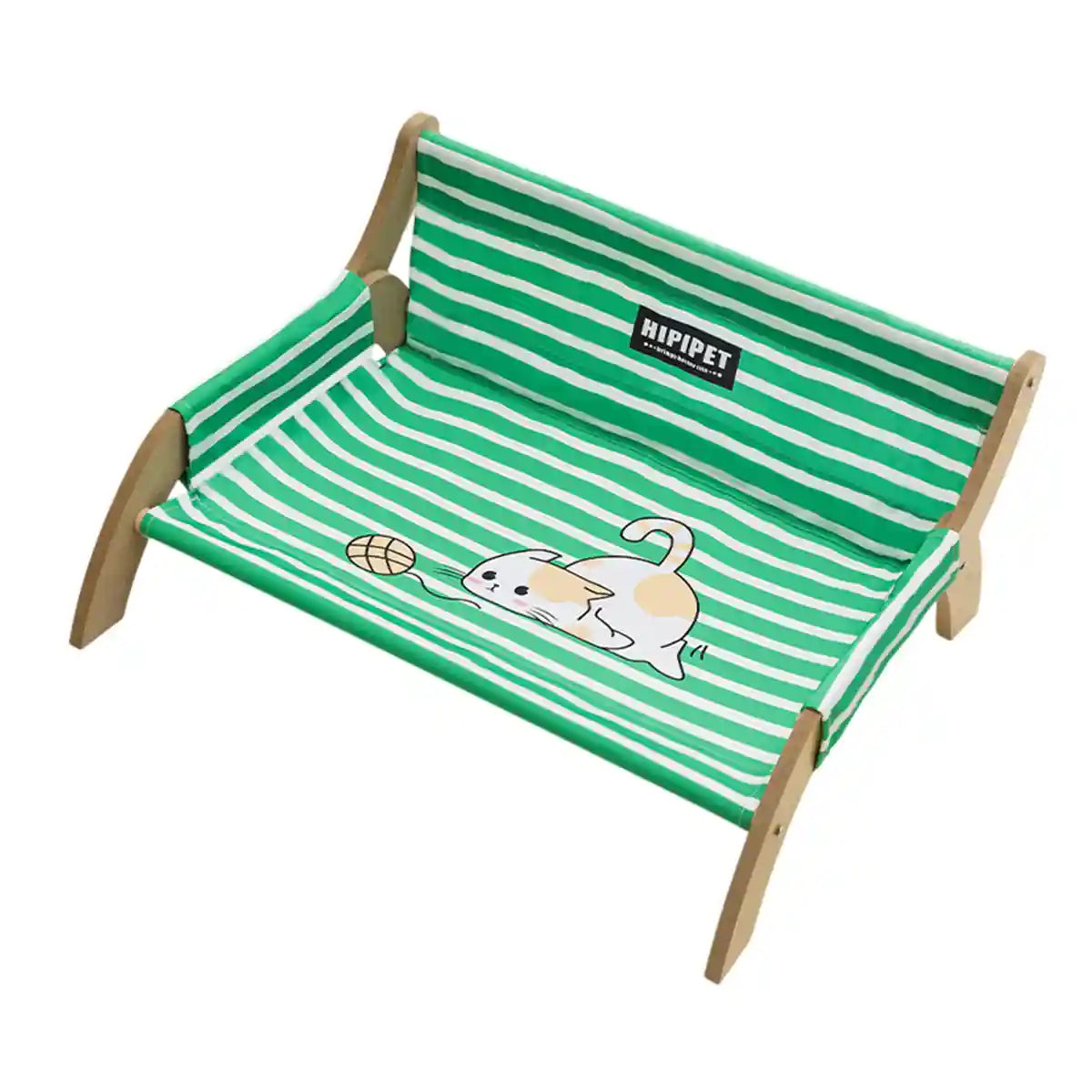 Striped Pet Lounger Bed with Wooden Frame for Small Dogs and Cats