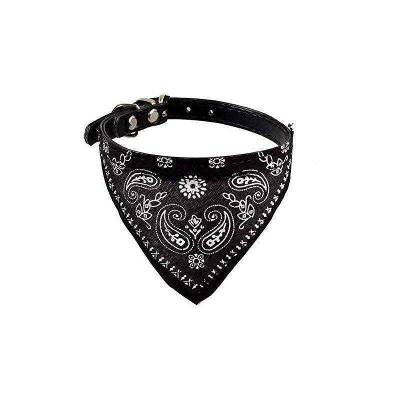 Adjustable Leather Collar with Stylish Dog Bandana Scarf