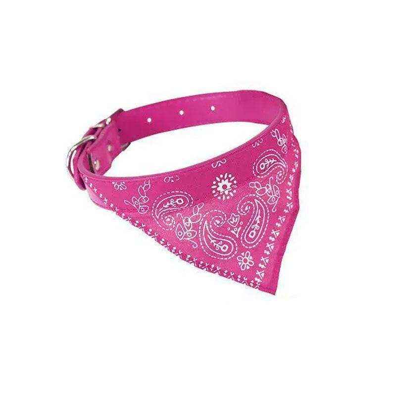 Adjustable Leather Collar with Stylish Dog Bandana Scarf