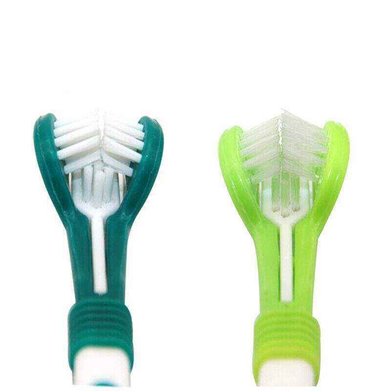 Multi-angle cat toothbrush with three-sided brush head