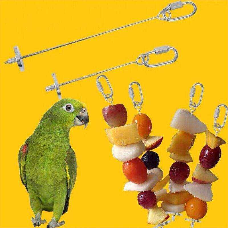 Stainless steel bird skewer for cage feeding