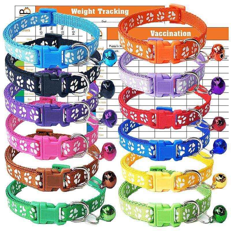 Adjustable Pet Collar Set 12pcs Assorted Puppy ID Collars with Bell