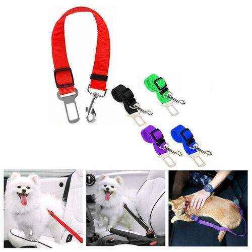 Adjustable dog seat belt with universal clip for secure and comfortable car rides