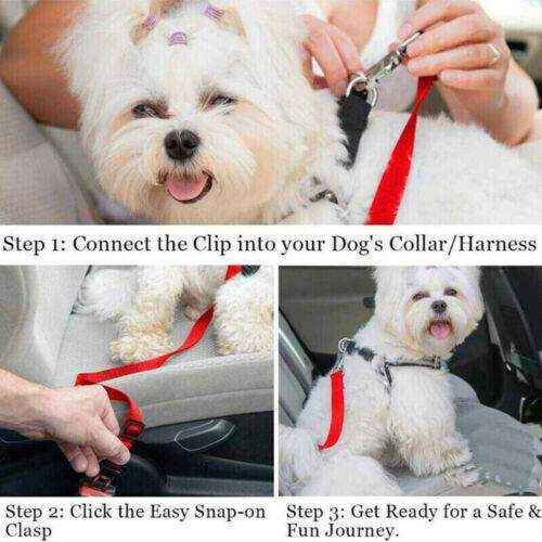 Adjustable dog seat belt with universal clip for secure and comfortable car rides
