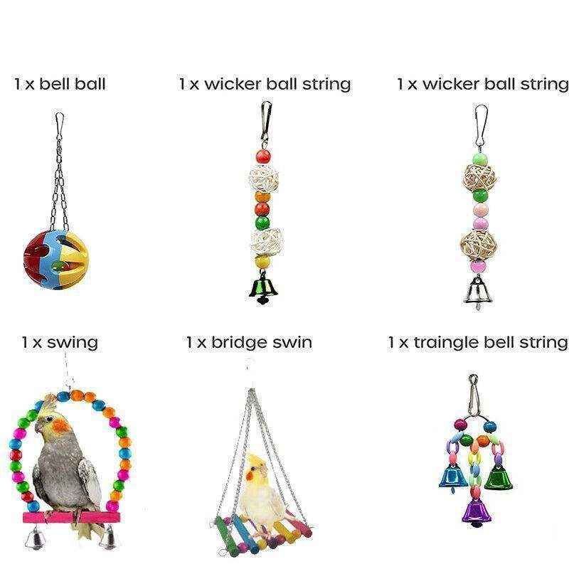 Colorful Hanging Bird Toy Set with Bells and Ladder Parrot Cage Toys