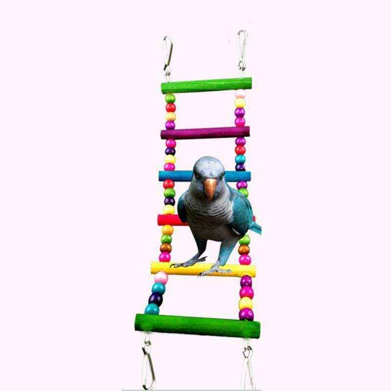 Colorful Hanging Bird Toy Set with Bells and Ladder Parrot Cage Toys
