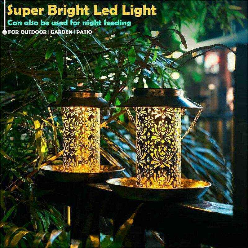 Solar Powered Hanging Bird Feeder with Light for Outdoor Garden