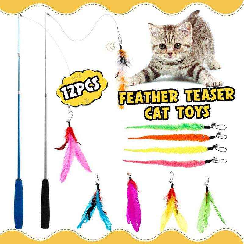 Interactive cat toys feather teaser wand set