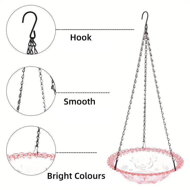 Hanging Glass Bird Feeder Decorative Outdoor Bird Feeding Bowl with Metal Chain