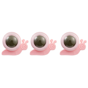 Snail Shape Catnip Toy Set With Adhesive Back and Mint Ball