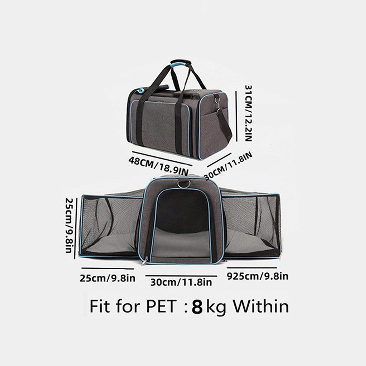 Cat Carrier Bag - Expandable Travel Pet Bag (48x30x31cm)