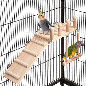 3PCS Wooden Bird Toys Set With Swing Ladder and Platform