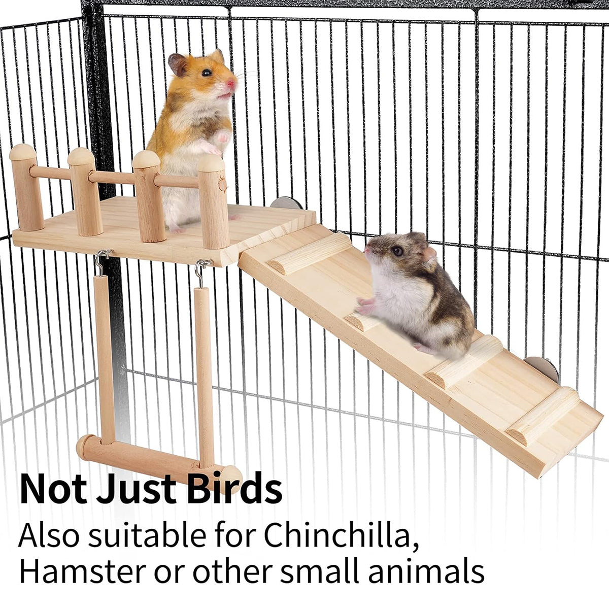 3PCS Wooden Bird Toys Set With Swing Ladder and Platform